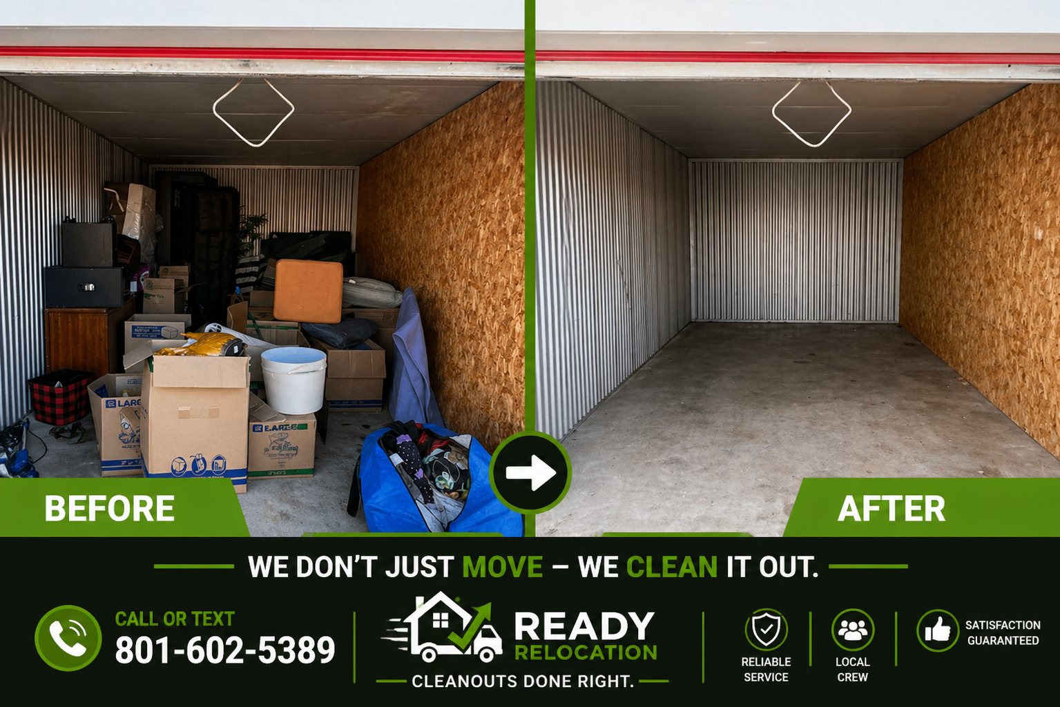 Before and after cleanout by Ready Relocation